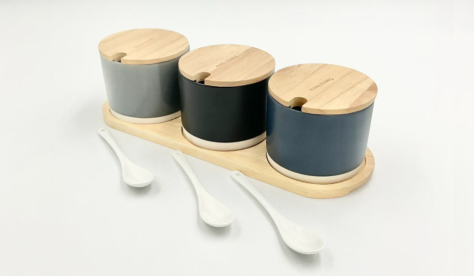 Seasoning Jar Set on Wooden Base - Green - GLAAC0001 - Front View