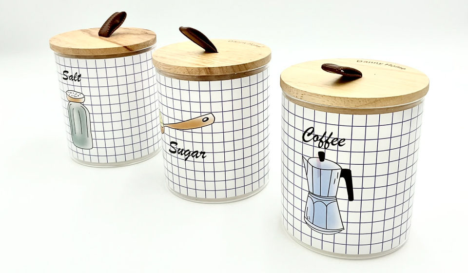 Glass Storage Jar Set - Coffee, Salt & Sugar - GLAGL0011 - Front View