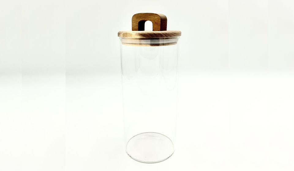 Acacia Wood Glass Storage Jar 1300ml - GLAGL0013 - Front View
