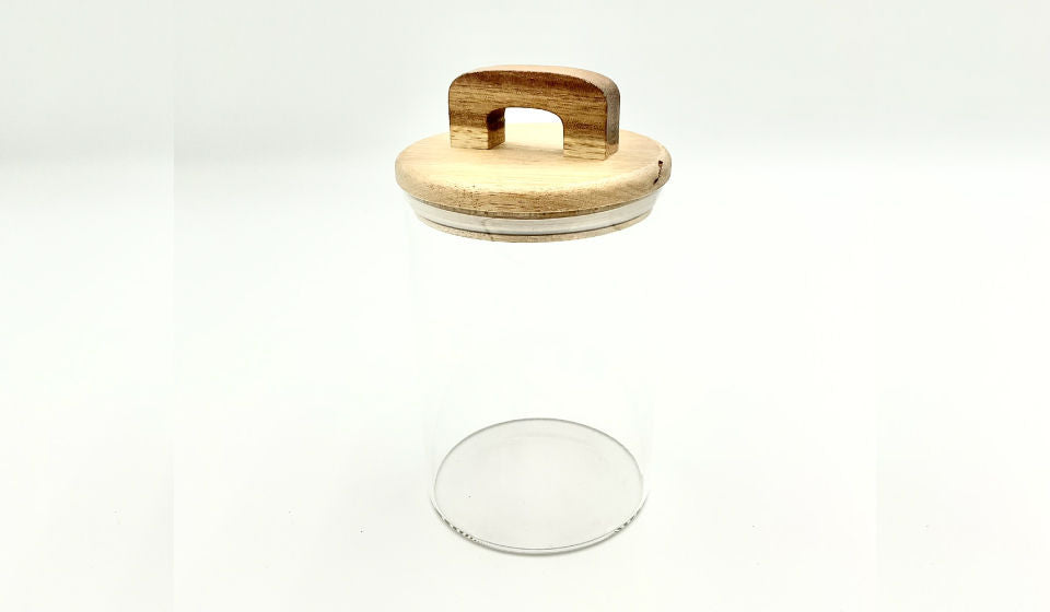 Acacia Wood Glass Storage Jar 800ml - GLAGL0014 - Front View